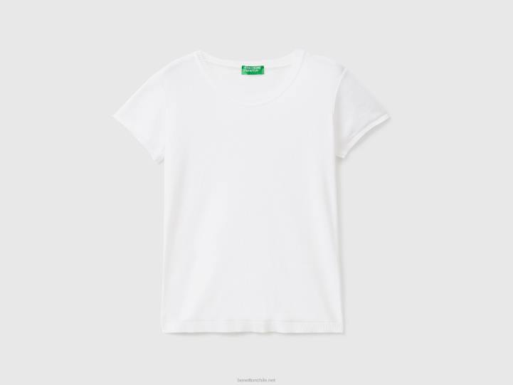 suéter de manga corta en 100% algodón NHBF3626 blanco mujer Benetton