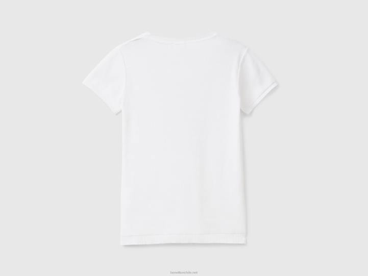 suéter de manga corta en 100% algodón NHBF3626 blanco mujer Benetton