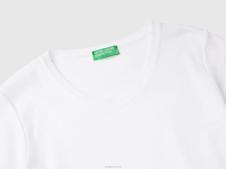 suéter de manga corta en 100% algodón NHBF3626 blanco mujer Benetton