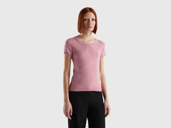 suéter de manga corta en 100% algodón NHBF3637 rosa mujer Benetton