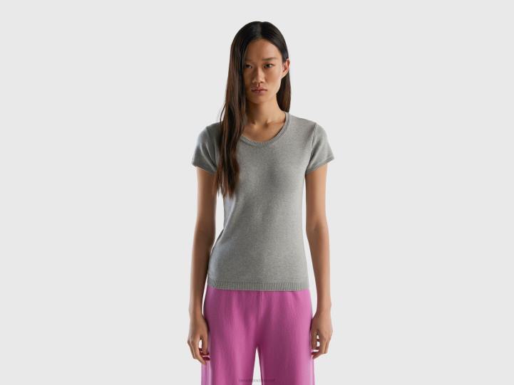 suéter de manga corta en 100% algodón NHBF3654 gris claro mujer Benetton