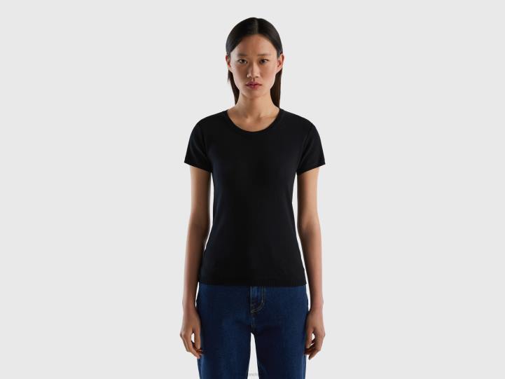 suéter de manga corta en 100% algodón NHBF3667 negro mujer Benetton