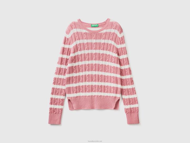 suéter de ochos 100% algodón NHBF151 rosa mujer Benetton