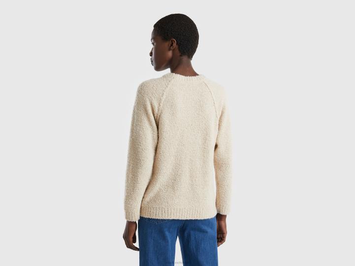 suéter en hilo bouclã© NHBF58 beige mujer Benetton