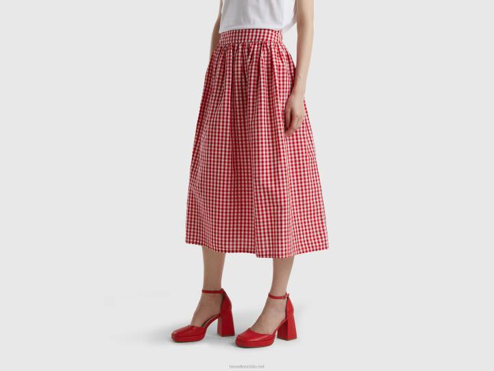 falda vichy mezcla lino NHBF4171 rojo mujer Benetton