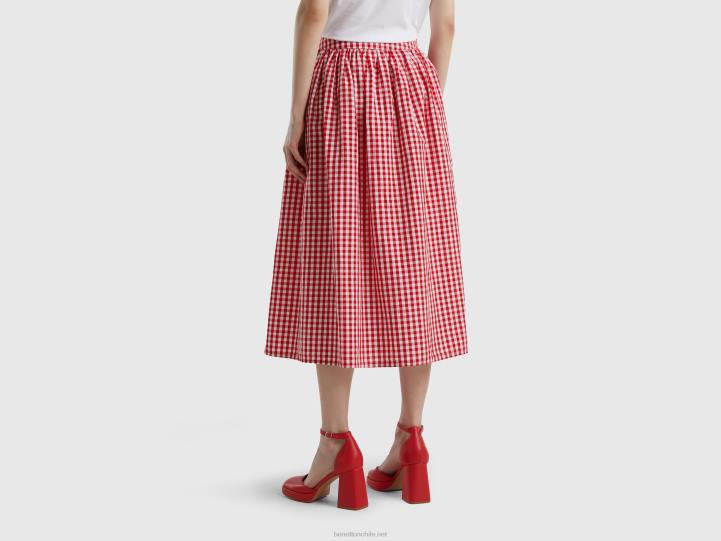 falda vichy mezcla lino NHBF695 rojo mujer Benetton