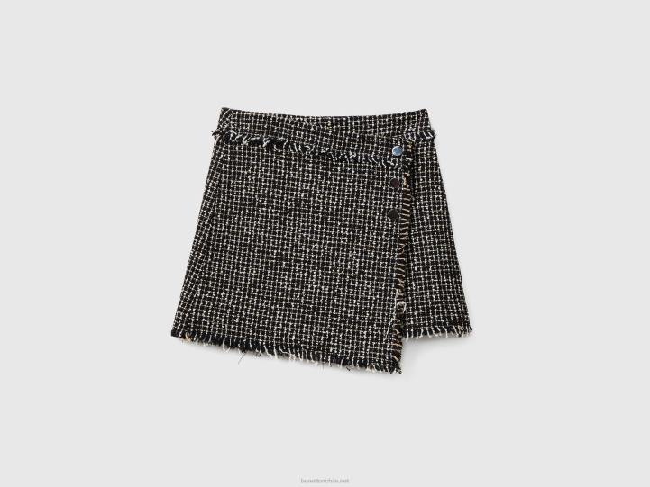 minifalda de tweed NHBF690 negro mujer Benetton