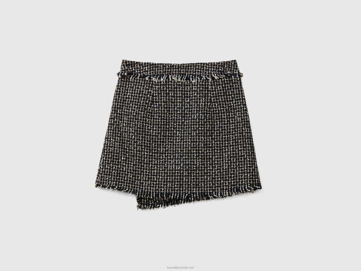 minifalda de tweed NHBF690 negro mujer Benetton
