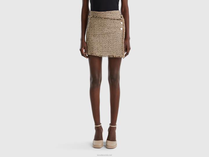 minifalda de tweed NHBF691 beige mujer Benetton