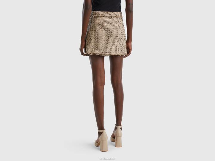 minifalda de tweed NHBF691 beige mujer Benetton