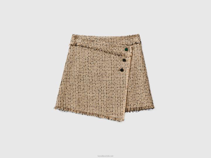 minifalda de tweed NHBF691 beige mujer Benetton