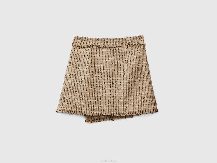 minifalda de tweed NHBF691 beige mujer Benetton