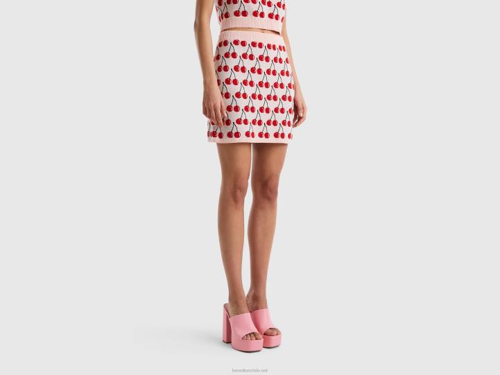 minifalda rosa con estampado de cerezas NHBF697 rosa mujer Benetton