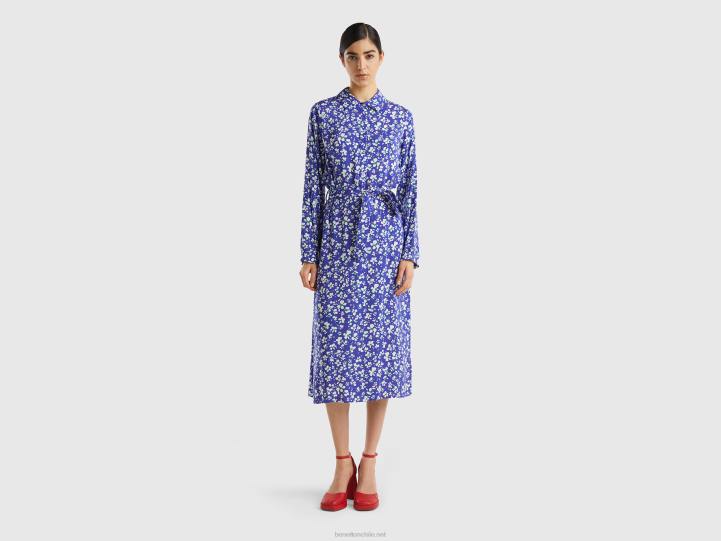 vestido camisero fluido estampado NHBF4016 azul mujer Benetton