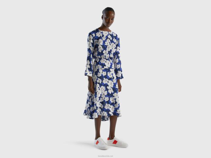 vestido floral fluido NHBF4026 fuerza aérea azul mujer Benetton