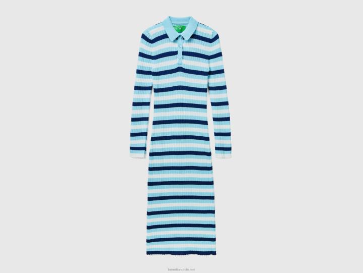 vestido midi a rayas NHBF4027 azul claro mujer Benetton