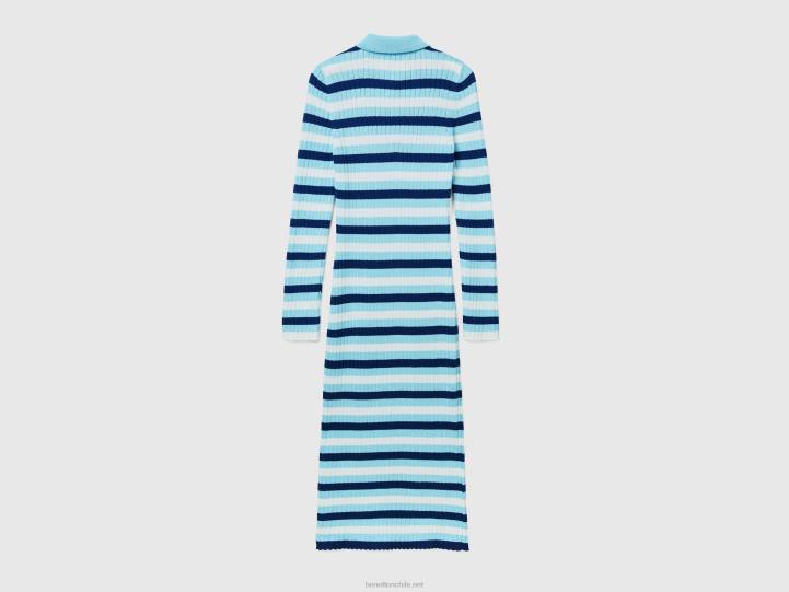 vestido midi a rayas NHBF4027 azul claro mujer Benetton