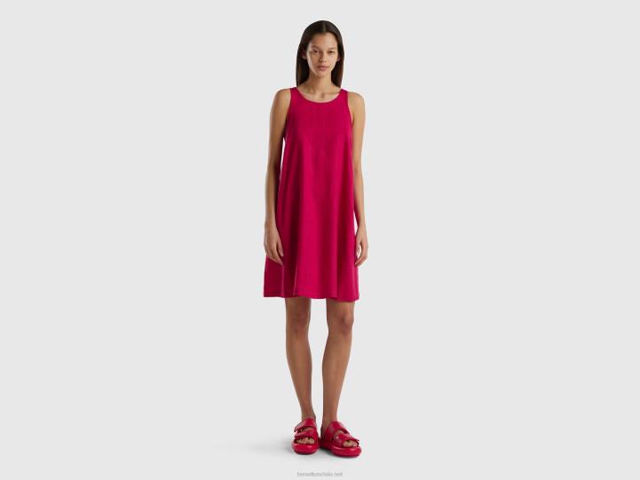 vestido sin mangas en puro lino NHBF539 fucsia mujer Benetton