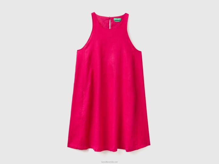 vestido sin mangas en puro lino NHBF539 fucsia mujer Benetton