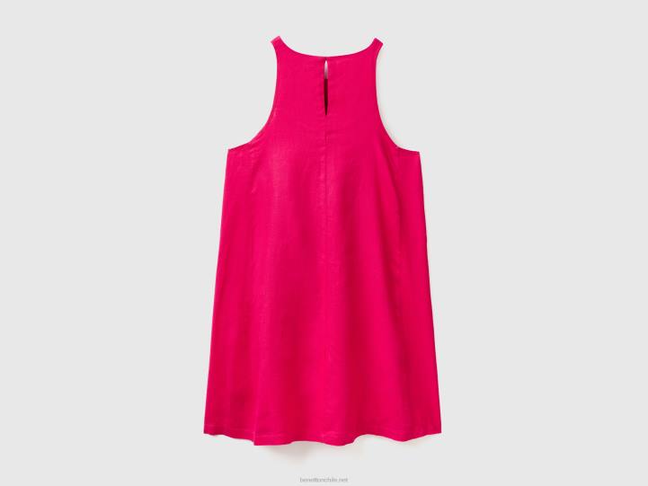 vestido sin mangas en puro lino NHBF539 fucsia mujer Benetton