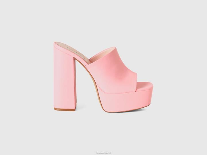 mules rosas con tacón y plataforma NHBF824 rosa mujer Benetton