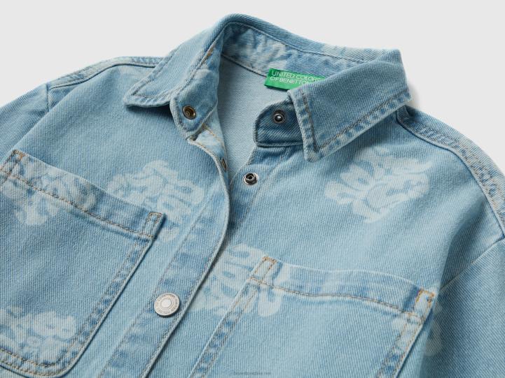 camisa oversize de denim estampado NHBF5292 azul claro niños Benetton