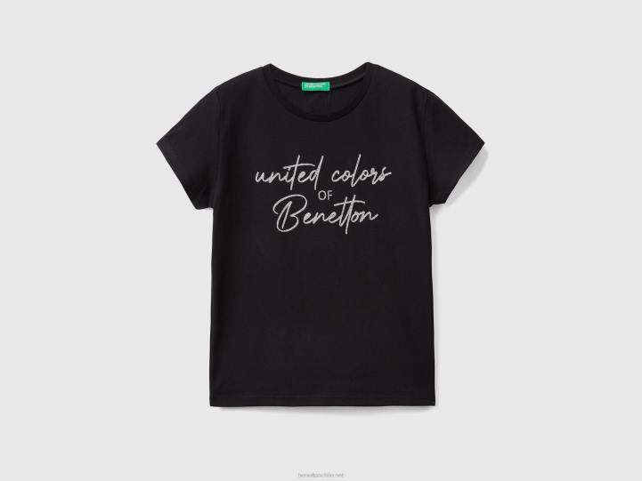 camiseta con logo brillante de algodón orgánico NHBF5213 negro niños Benetton