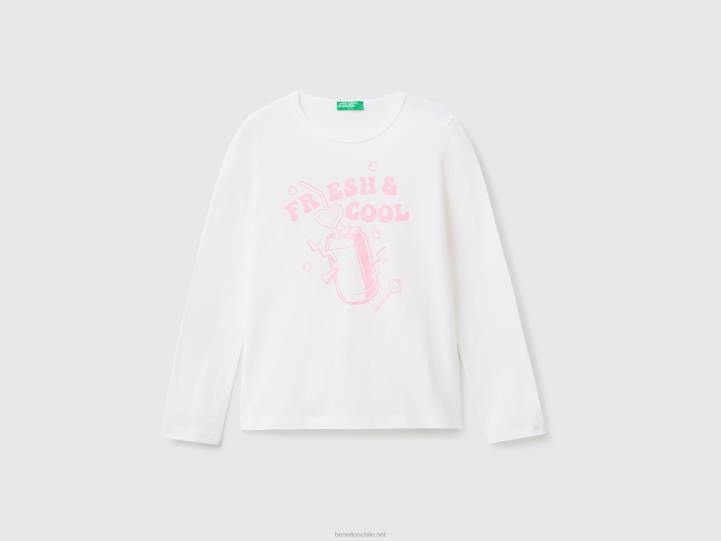 camiseta de manga larga 100% algodón NHBF2446 blanco niños Benetton