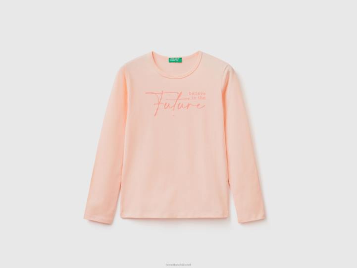 camiseta de manga larga 100% algodón NHBF5277 Rosa suave niños Benetton
