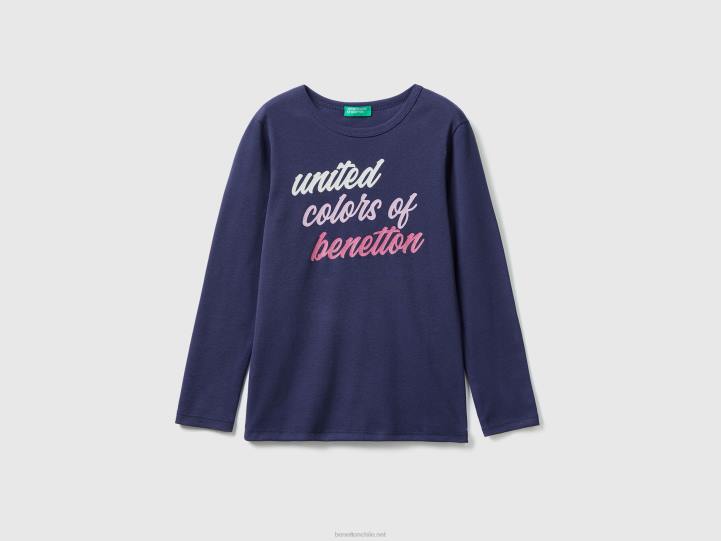 camiseta de manga larga con estampado de purpurina NHBF2447 azul oscuro niños Benetton