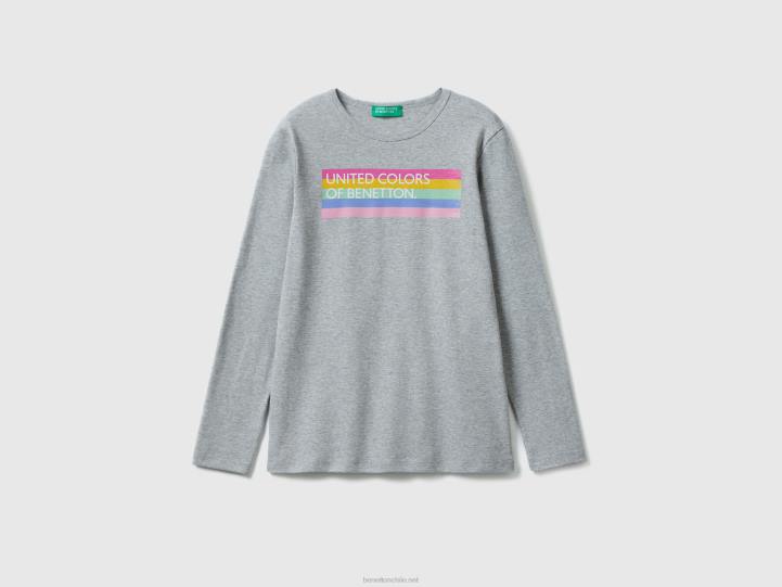 camiseta de manga larga con estampado de purpurina NHBF2449 gris claro niños Benetton