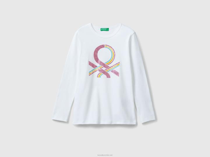 camiseta de manga larga con estampado de purpurina NHBF5234 blanco niños Benetton