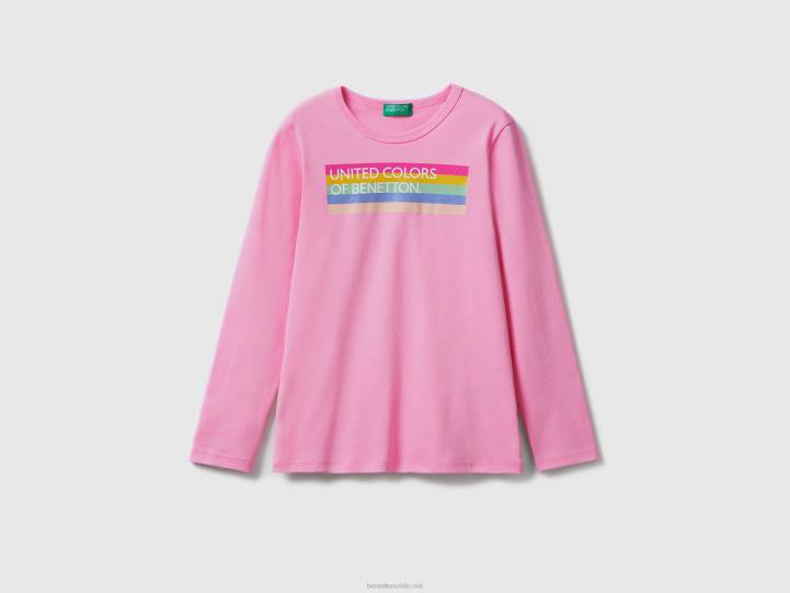 camiseta de manga larga con estampado de purpurina NHBF5257 rosa niños Benetton