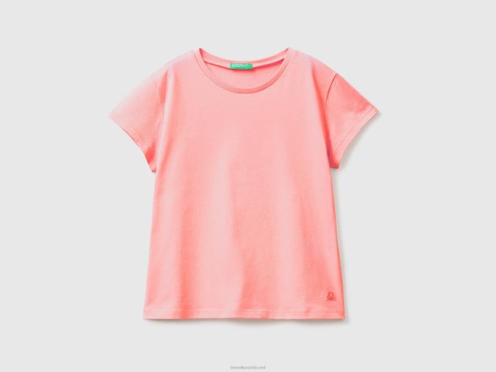 camiseta de puro algodón orgánico NHBF5253 coral naranja niños Benetton