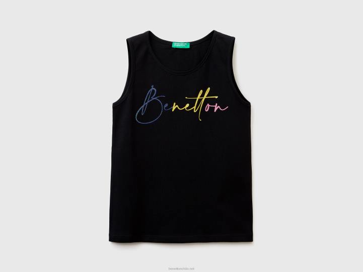 camiseta sin mangas con logo estampado brillante NHBF2472 negro niños Benetton