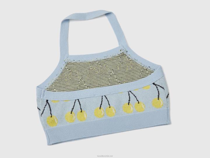 crop top azul cielo con estampado de cerezas NHBF2493 cielo azul niños Benetton
