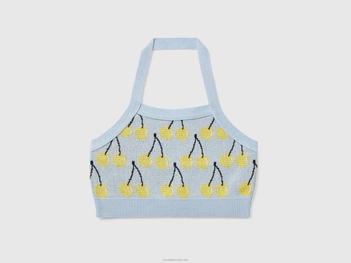 crop top azul cielo con estampado de cerezas NHBF5280 cielo azul niños Benetton