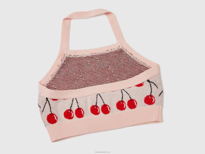 crop top rosa con estampado de cerezas NHBF2452 rosa niños Benetton