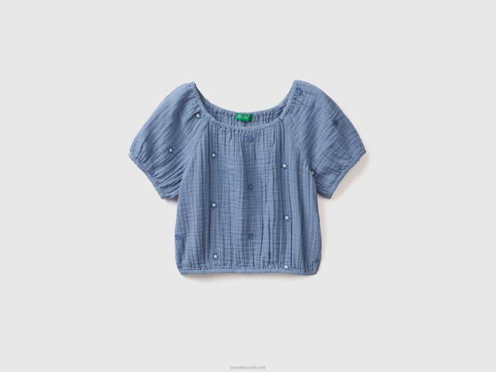 top con flores bordadas NHBF5243 fuerza aérea azul niños Benetton