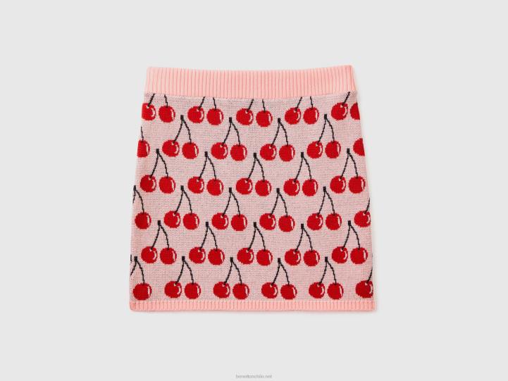 minifalda rosa con estampado de cerezas NHBF5492 rosa niños Benetton
