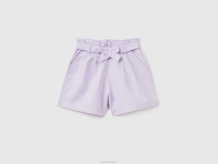 Bermudas paperbag en mezcla de lino NHBF2704 lila niños Benetton