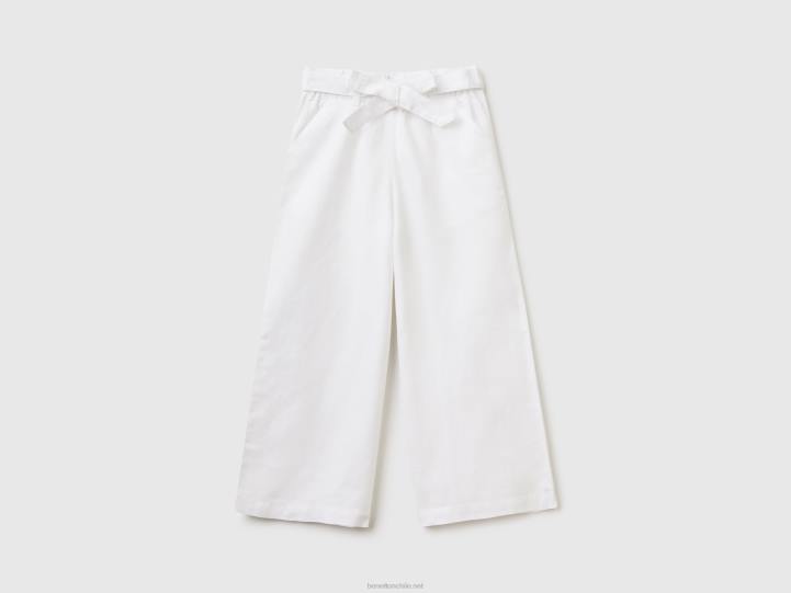 pantalones palazzo en mezcla de lino NHBF2669 blanco niños Benetton