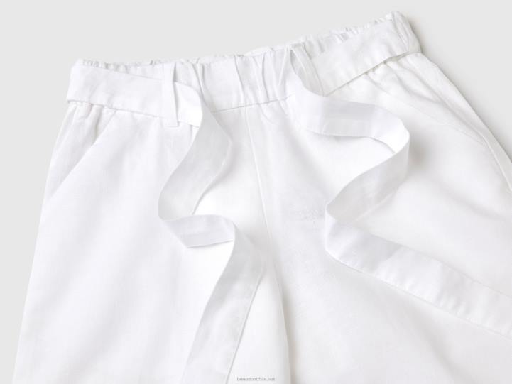 pantalones palazzo en mezcla de lino NHBF2669 blanco niños Benetton