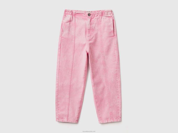 pantalones paper bag de 100% algodón NHBF2708 rosa niños Benetton