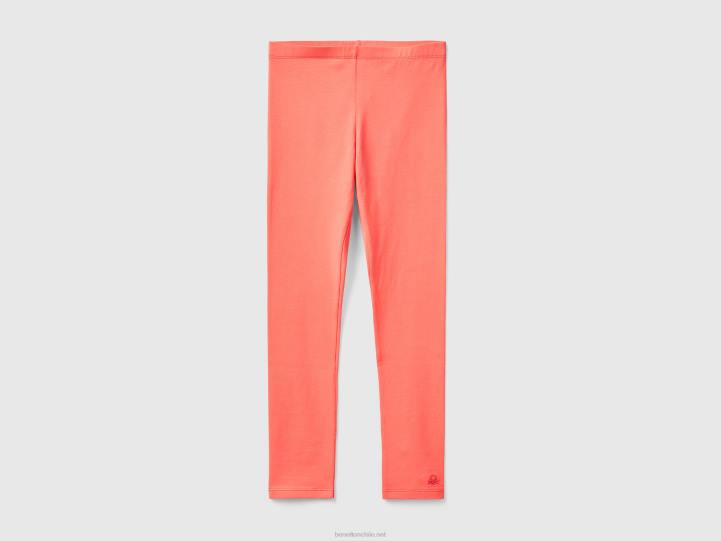 leggins de algodón elástico con logo NHBF2604 coral naranja niños Benetton