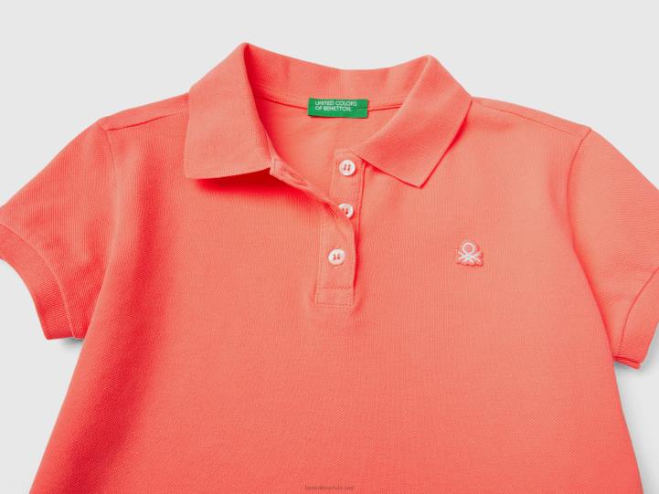 polo de manga corta en algodón orgánico NHBF5270 coral naranja niños Benetton