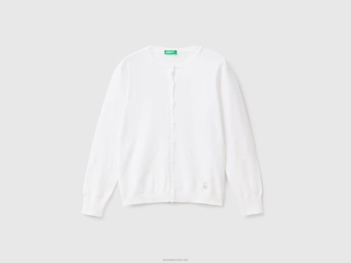 cárdigan con cuello redondo en mezcla de algodón NHBF6090 blanco niños Benetton