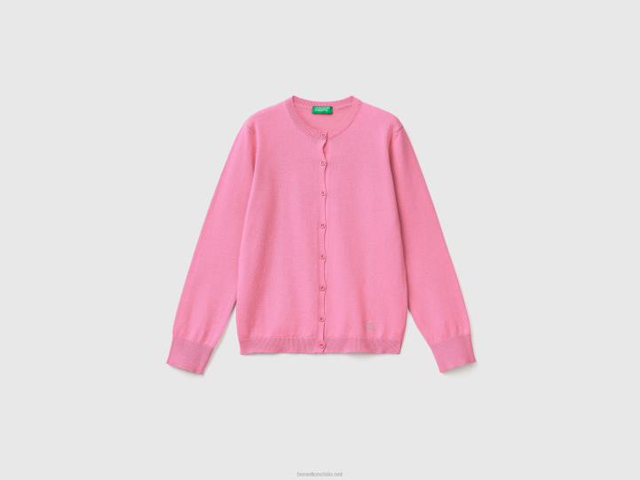 cárdigan con cuello redondo en mezcla de algodón NHBF6095 rosa niños Benetton