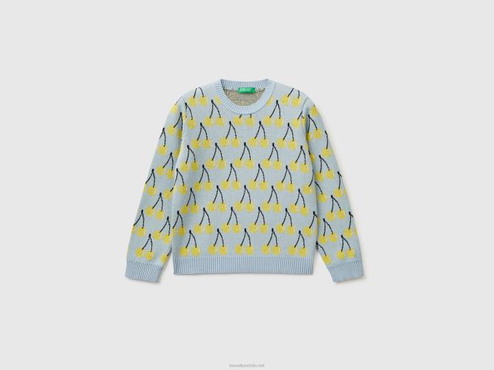 suéter azul cielo con estampado de cerezas NHBF3441 cielo azul niños Benetton