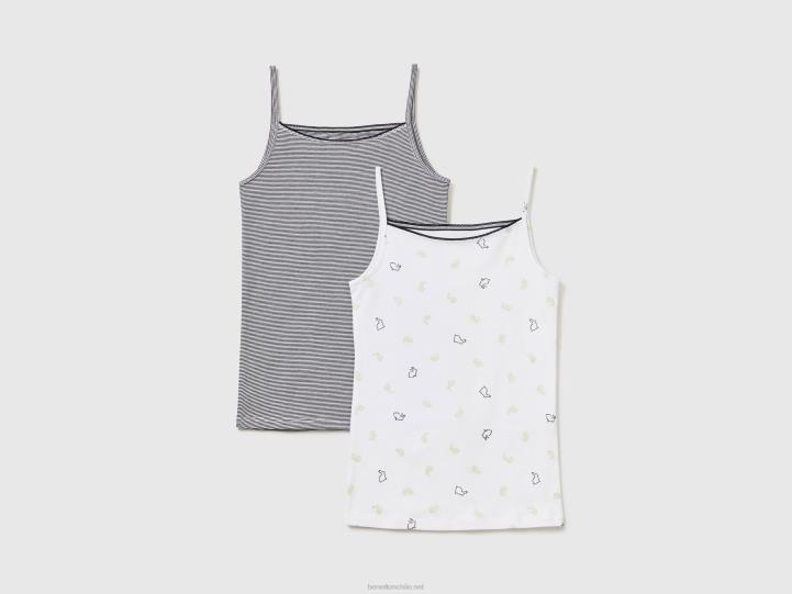 dos tops lenceros estampados en algodón elástico NHBF5498 blanco niños Benetton